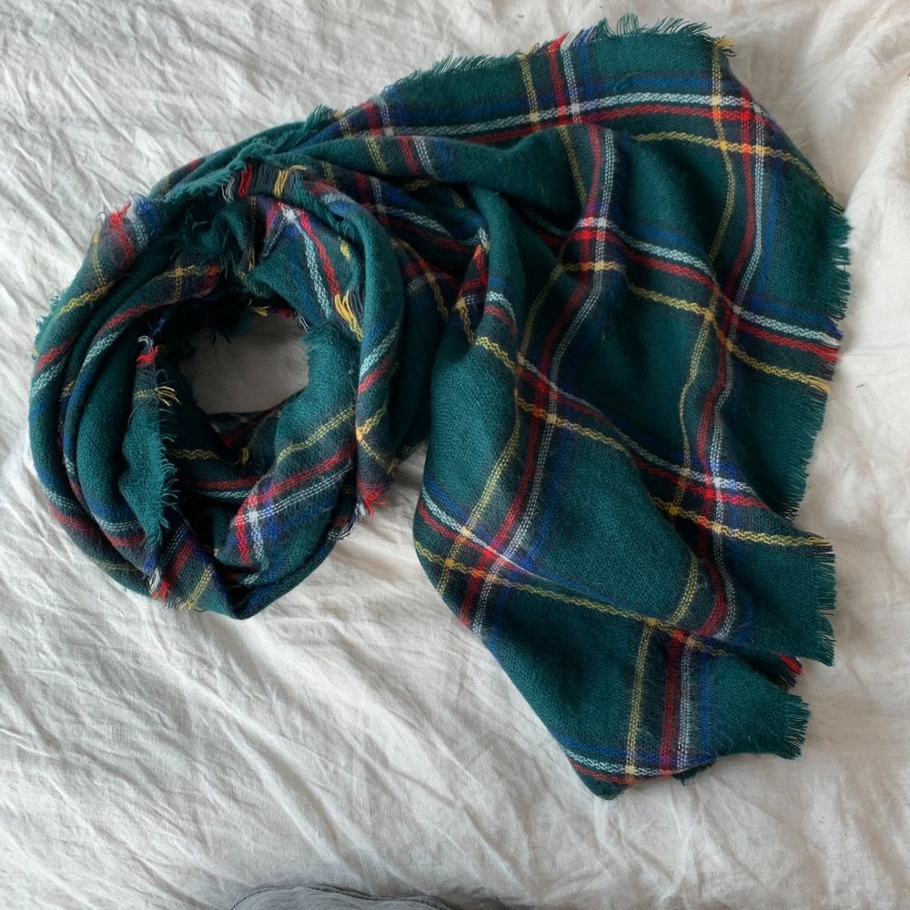American Eagle Plaid Blanket Scarf -  Green